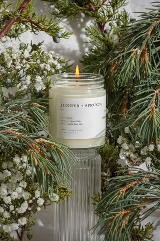Brooklyn Candle Studio Juniper and Spruce Candle Minimalist 8oz lifestyle limited edition