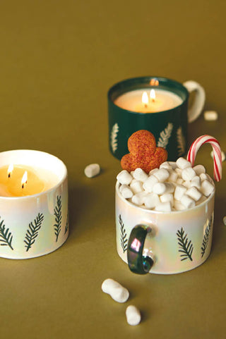 Paddywax Cypress and Fir Forest Green and Pearl Mug Candle lifestyle cypress