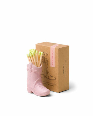 Paddywax Pink Boot Matchstick Holder and Striker with Green Matches lifestyle