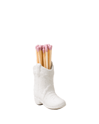 Paddywax White Boot Matchstick Holder and Striker with Pink Matches 